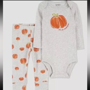 Carters Infant Gray Hello Pumpkin Halloween Bodysuit & Print Pants Set